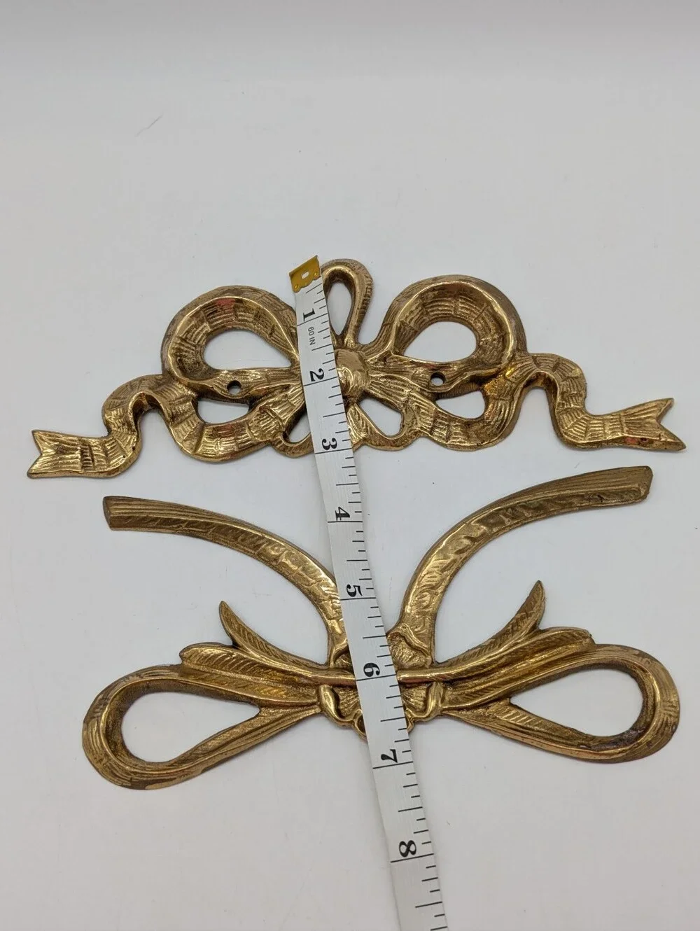 Vintage Metal Gold Tone Bow French Ribbon Wall Furniture Accent Decor